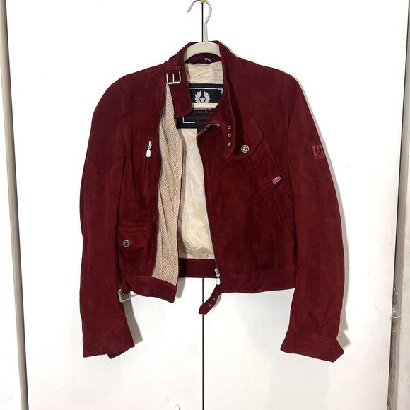 Belstaff Jackets & Blazers - Belstaff The Aviator Suede Jacket Womens Genuine Leather Burgundy Mesh Detail 42